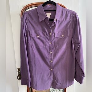 Chicos NWOT purple button front long sleeved shirt, size 0.